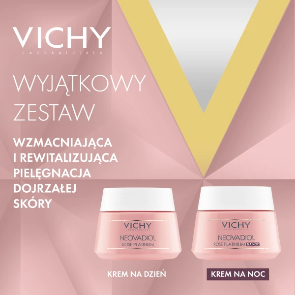 Zestaw Vichy Neovadiol Rose Platinium, różany krem do twarzy wzmacniająco-rewitalizujący, 50 ml + różany krem do twarzy na noc, 50 ml