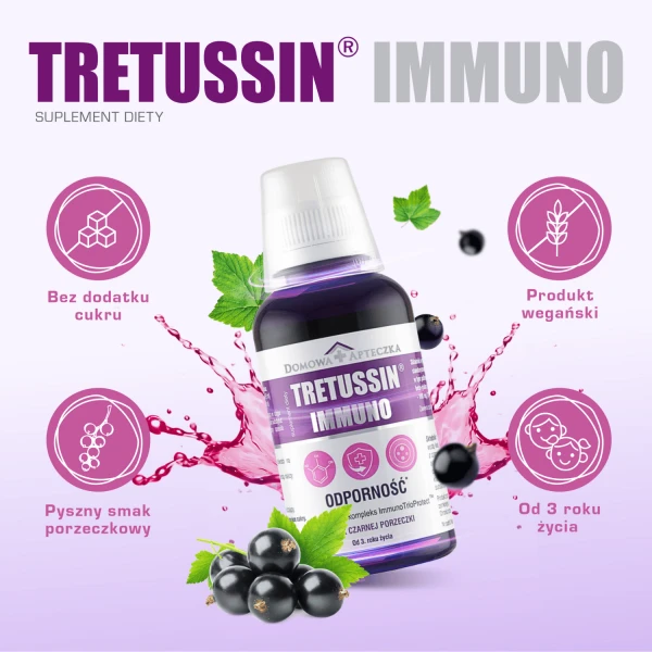 Tretussin Immuno, od 3 lat, smak czarnej porzeczki, 150 ml