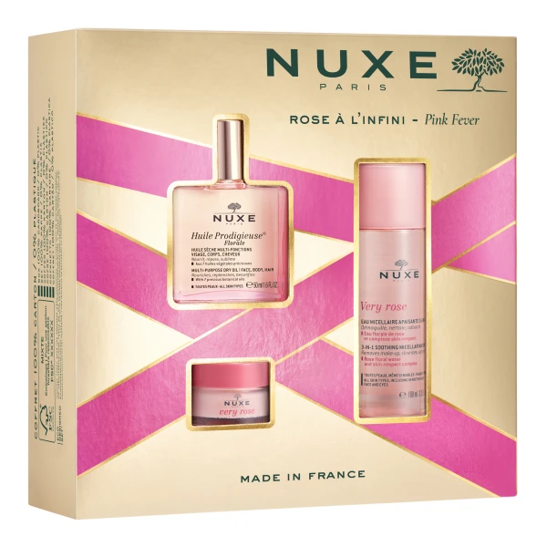 Zestaw Nuxe Huile Prodigieuse Florale, suchy olejek, 50 ml + Very Rose, różany balsam do ust, 15 g + Very Rose, woda micelarna 3w1, 100 ml