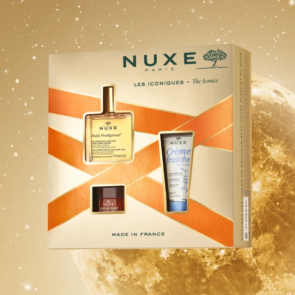 Zestaw Nuxe Huile Prodigieuse, suchy olejek, 50 ml + Rêve de Miel, balsam do ust, 15 g + Creme Fraiche de beaute, krem nawilżający, 30 ml