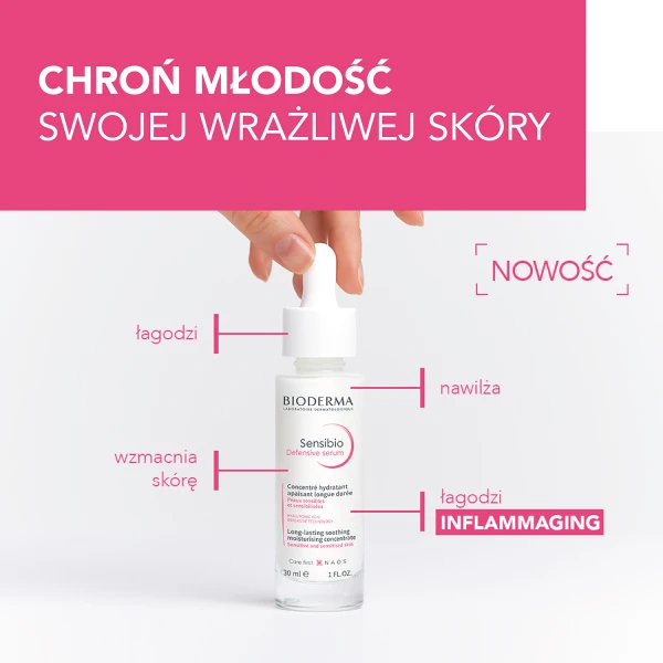 Bioderma Sensibio Defensive, łagodzące serum nawilżające do twarzy, skóra wrażliwa, 30 ml