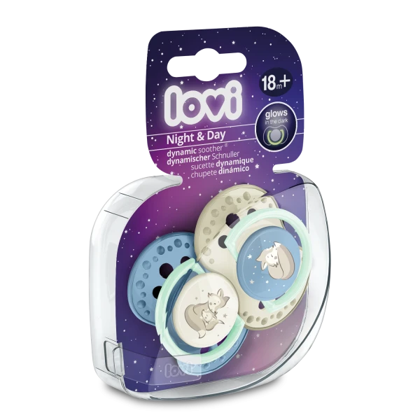 Lovi Night & Day, smoczek uspokajający, silikonowy, dynamiczny, Boy, od 18 miesiąca, 2 sztuki