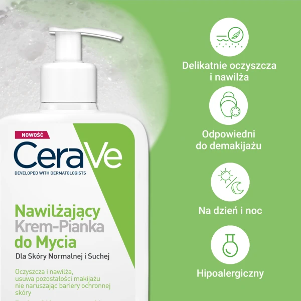 CeraVe, nawilżający krem-pianka do mycia, skóra normalna i sucha, 473 ml