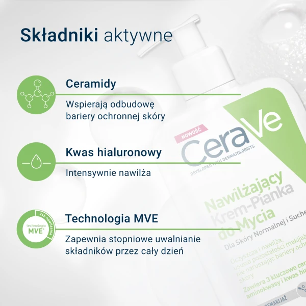 CeraVe, nawilżający krem-pianka do mycia, skóra normalna i sucha, 473 ml