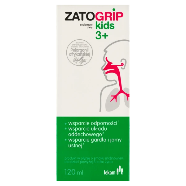 Zatogrip Kids 3+, smak malinowy, syrop, 120 ml