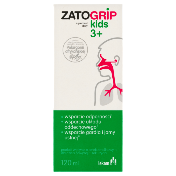 Zatogrip Kids 3+, smak malinowy, syrop, 120 ml