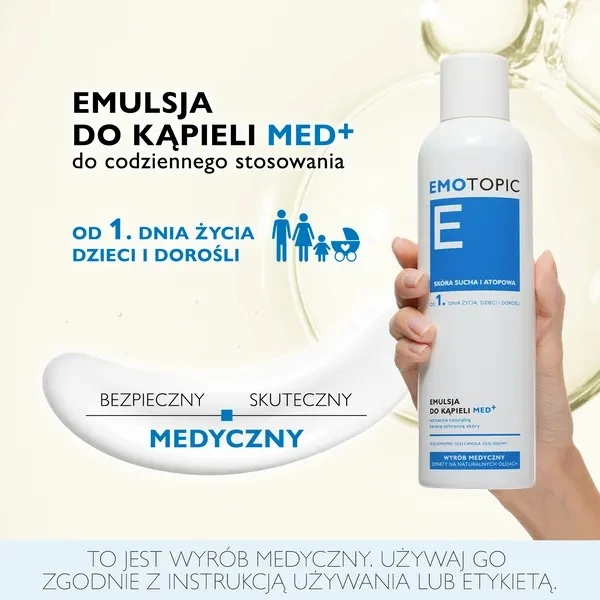 Emotopic Med+, emulsja do kąpieli od 1. dnia życia, skóra sucha i atopowa, 400 ml