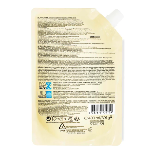 La Roche-Posay Lipikar AP+, olejek myjący uzupełniający poziom lipidów, przeciw podrażnieniom skóry, zapas, 400 ml