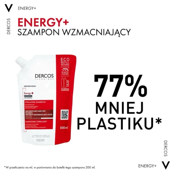 Vichy Dercos Energy+, szampon stymulujący, zapas, 500 ml