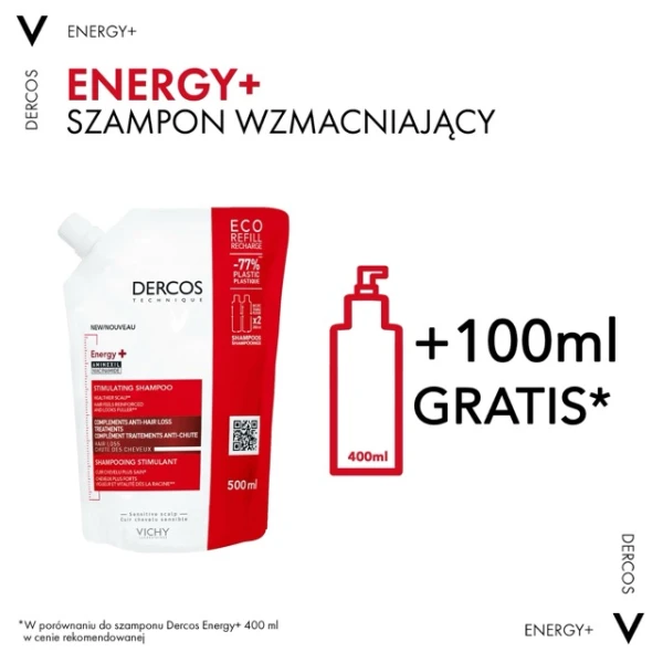 Vichy Dercos Energy+, szampon stymulujący, zapas, 500 ml