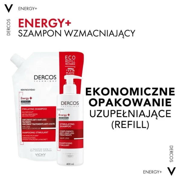 Vichy Dercos Energy+, szampon stymulujący, zapas, 500 ml