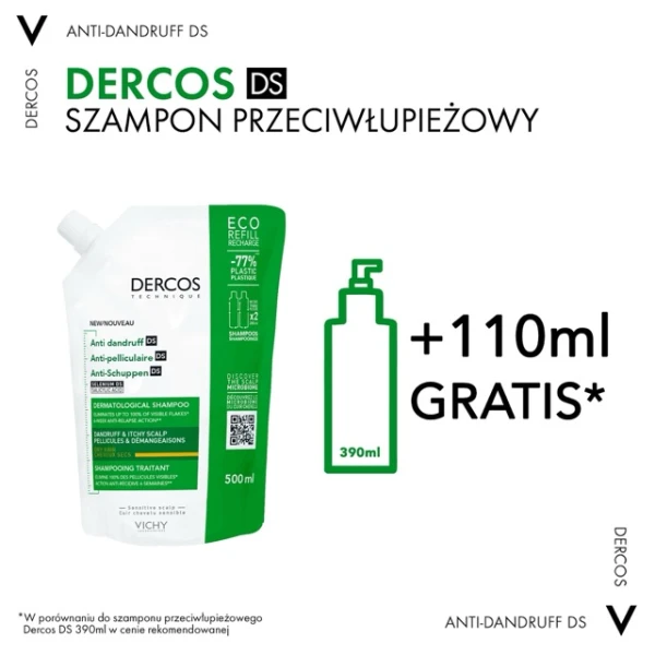 Vichy Dercos Anti Dandruff DS, szampon przeciwłupieżowy, włosy suche, zapas, 500 ml