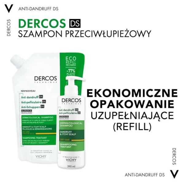 Vichy Dercos Anti Dandruff DS, szampon przeciwłupieżowy, włosy suche, zapas, 500 ml