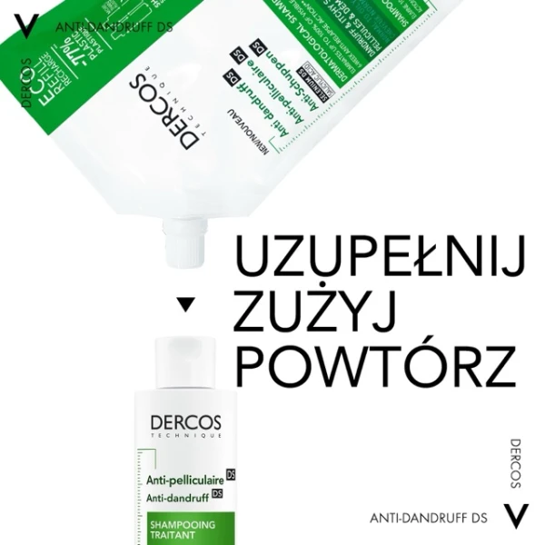 Vichy Dercos Anti Dandruff DS, szampon przeciwłupieżowy, włosy normalne i przetłuszczające się, zapas, 500 ml