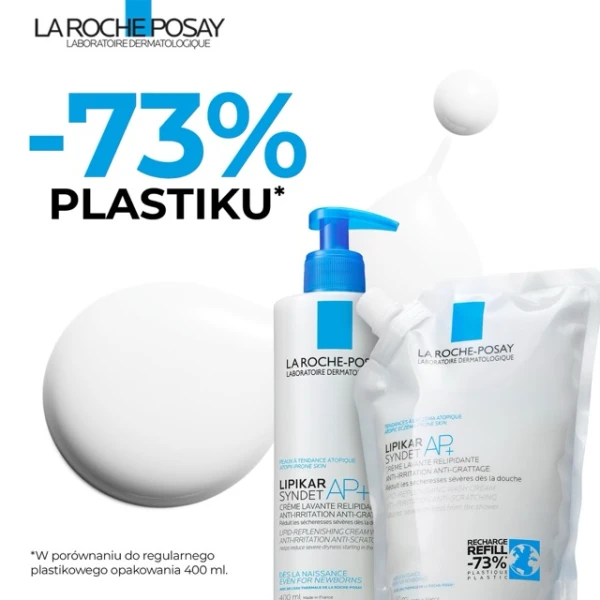 La Roche-Posay Lipikar Syndet AP+, krem myjący do ciała uzupełniający poziom lipidów, od urodzenia, zapas, 400 ml