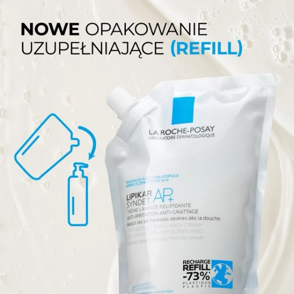 La Roche-Posay Lipikar Syndet AP+, krem myjący do ciała uzupełniający poziom lipidów, od urodzenia, zapas, 400 ml