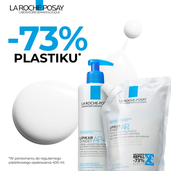 La Roche-Posay Lipikar Syndet AP+, krem myjący do ciała uzupełniający poziom lipidów, od urodzenia, zapas, 400 ml