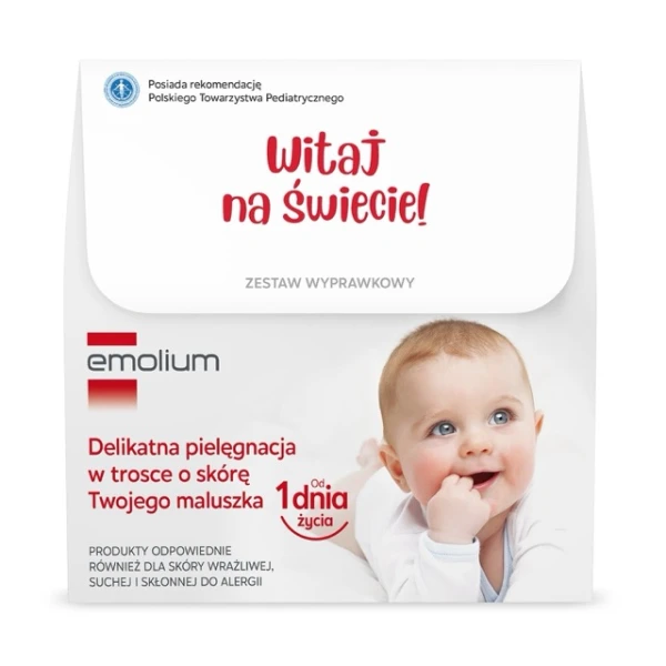 Zestaw wyprawkowy Emolium Dermocare, emulsja do kąpieli, 400 ml + emulsja do ciała, 400 ml + krem, 75 ml