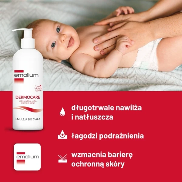 Zestaw wyprawkowy Emolium Dermocare, emulsja do kąpieli, 400 ml + emulsja do ciała, 400 ml + krem, 75 ml