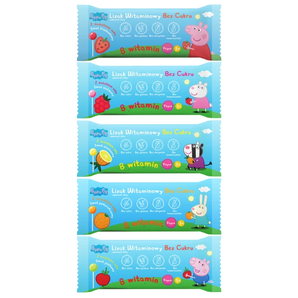Lizaki Witaminowe Bez Cukru Świnka Peppa, różne smaki, od 3 lat, 50 x 8 g