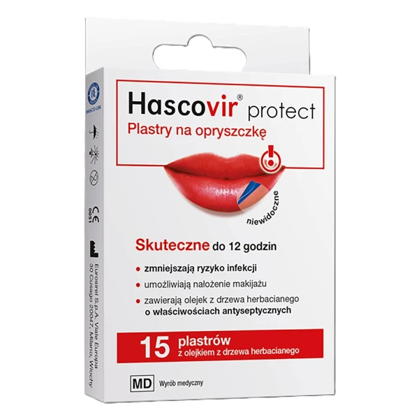 Hascovir Protect, plastry na opryszczkę, 15 sztuk