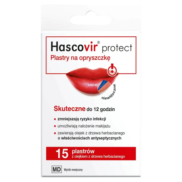 Hascovir Protect, plastry na opryszczkę, 15 sztuk