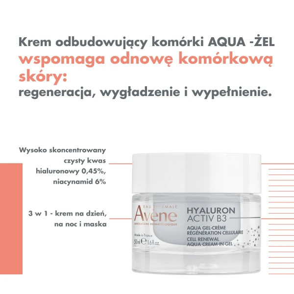 Avene Hyaluron Activ B3, krem odbudowujący komórki, 50 ml