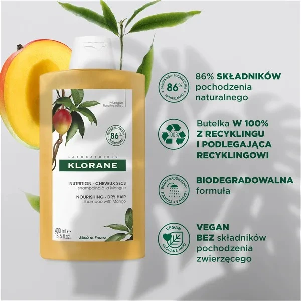 Klorane Szampon odżywczy do włosów suchych z Mango, 400 ml