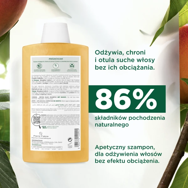 Klorane Szampon odżywczy do włosów suchych z Mango, 400 ml