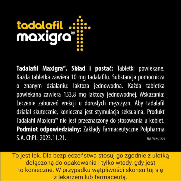 Tadalafil Maxigra, 10 mg, 4 tabletki powlekane