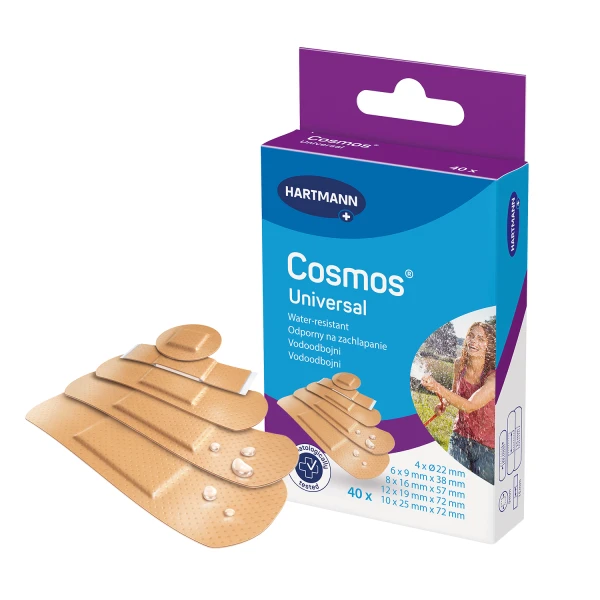 Cosmos Universal Water Resistant, Zestaw wodoodpornych plastrów z opatrunkiem, 40 sztuk