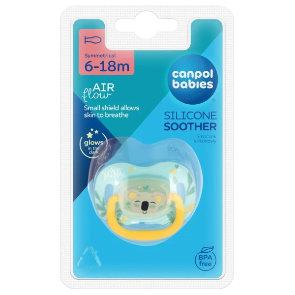 Canpol Babies, smoczek uspokajający, 6-18 miesięcy, silikonowy, symetryczny, świecący w ciemności, Exotic Animals, koala, 1 sztuka