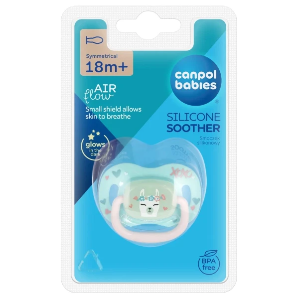 Canpol Babies, smoczek uspokajający, od 18 miesiąca, silikonowy, symetryczny, świecący w ciemności, Exotic Animals, lama, 1 sztuka
