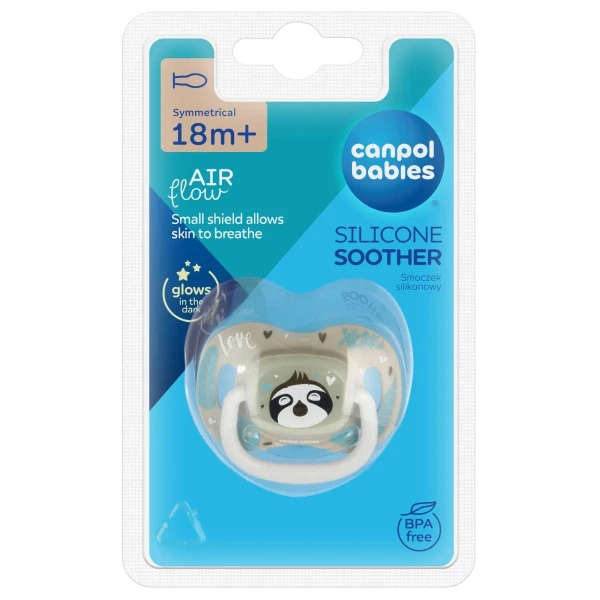 Canpol Babies, smoczek uspokajający, od 18 miesiąca, silikonowy, symetryczny, świecący w ciemności, Exotic Animals, leniwiec, 1 sztuka