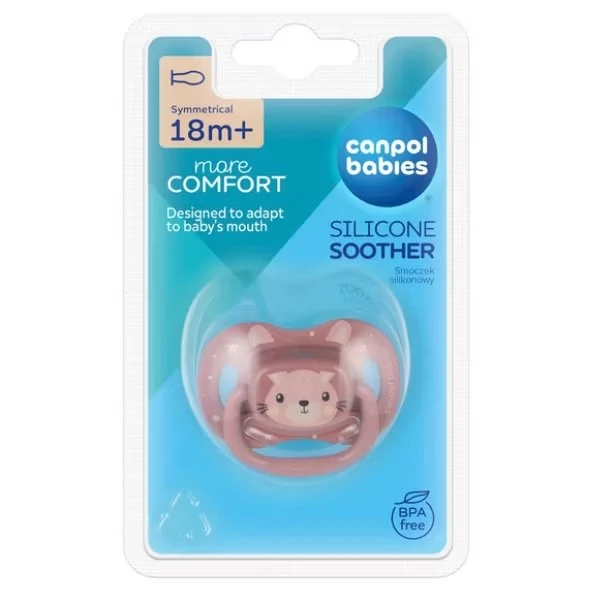 Canpol Babies Smoczek silikonowy, symetryczny, Cute Animals, 6-19 miesięcy, różowy, 1 sztuka