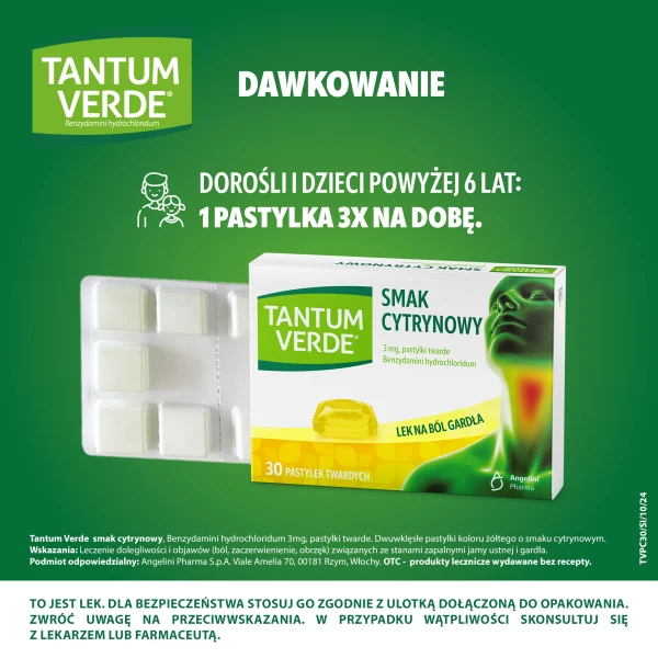 Tantum Verde smak cytrynowy, 3 mg, 30 pastylek