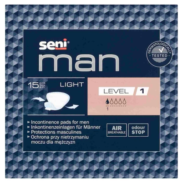 Seni Man, wkładki urologiczne dla mężczyzn, Light, 14 x 18 cm, Level 1, 15 sztuk
