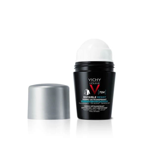 Vichy Homme Invisible Resist, antyperspirant roll-on dla mężczyzn, przeciw śladom na ubraniach, 50 ml