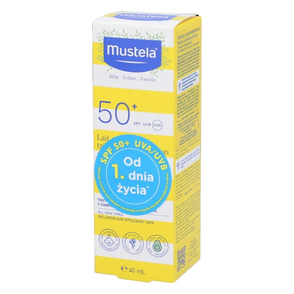 Zestaw Mustela Sun, Maluszek w podróży - skóra sucha, mleczko przeciwsłoneczne, SPF 50, 40 ml + olejek do masażu, 100 ml