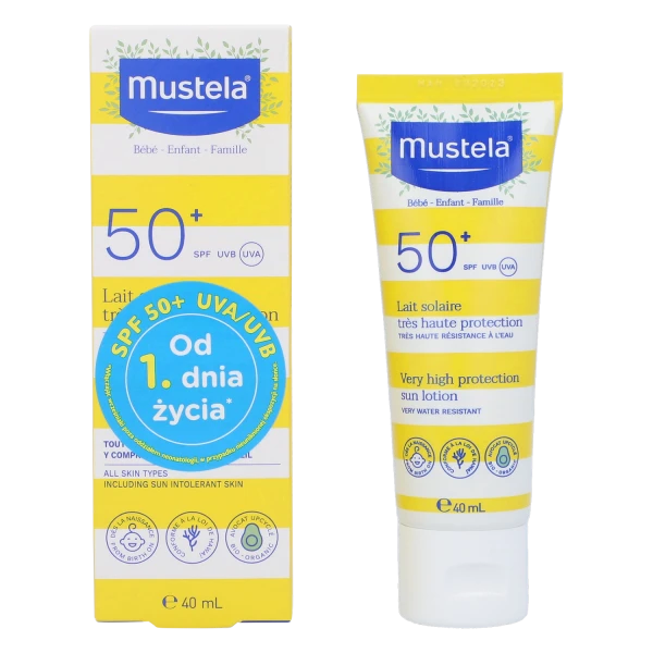 Zestaw Mustela Sun, Maluszek w podróży - skóra sucha, mleczko przeciwsłoneczne, SPF 50, 40 ml + olejek do masażu, 100 ml
