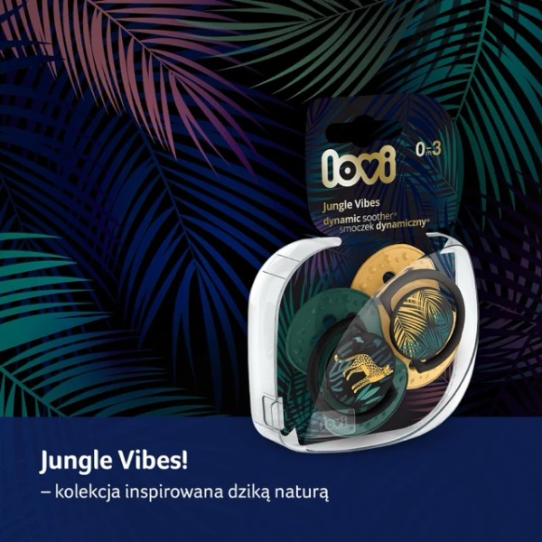 Lovi, smoczek uspokajający, silikonowy, dynamiczny, Jungle Vibes Boy, 0-3 miesiące, 2 sztuki