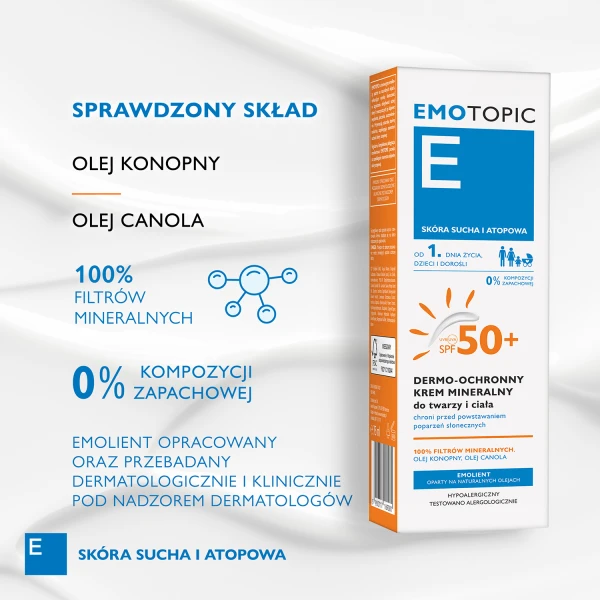 Emotopic, Krem ochronny do twarzy i ciała SPF 50+, 75 ml
