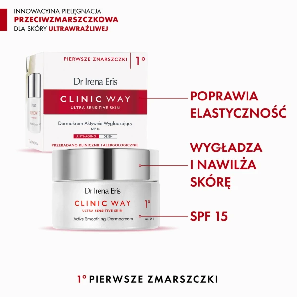 Dr Irena Eris Clinic Way 1°, dermokrem aktywnie wygładzający, na dzień, SPF 15, 50 ml