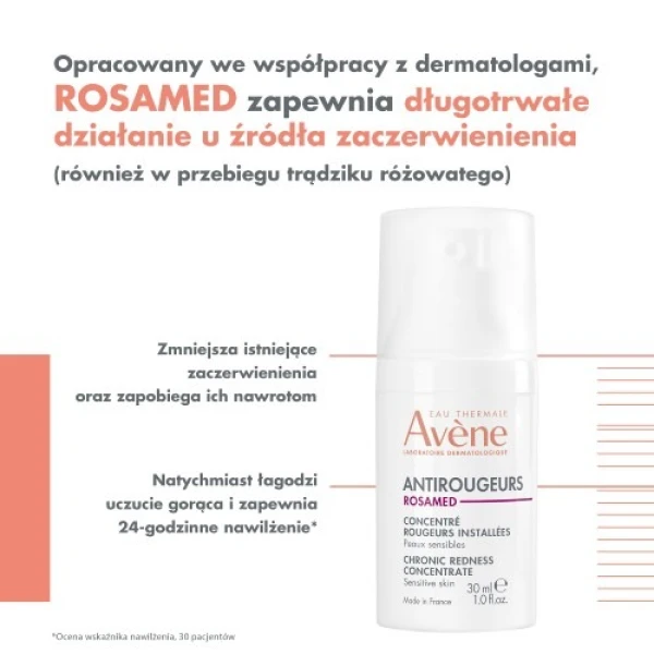 Avene Antirougeurs Rosamed, Koncentrat na utrwalone zaczerwienienia skóry wrażliwej, 30 ml