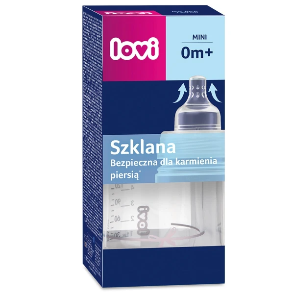 Lovi Diamond Glass, butelka szklana ze smoczkiem dynamicznym, mini, Baby Shower, Girl, od urodzenia, 150 ml