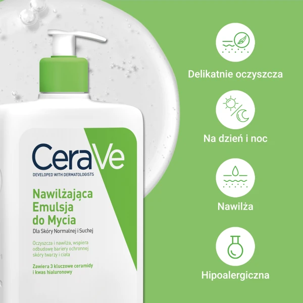 CeraVe, emulsja nawilżająca z ceramidami do mycia, skóra normalna i sucha, 1000 ml