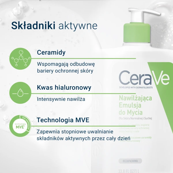 CeraVe, emulsja nawilżająca z ceramidami do mycia, skóra normalna i sucha, 1000 ml
