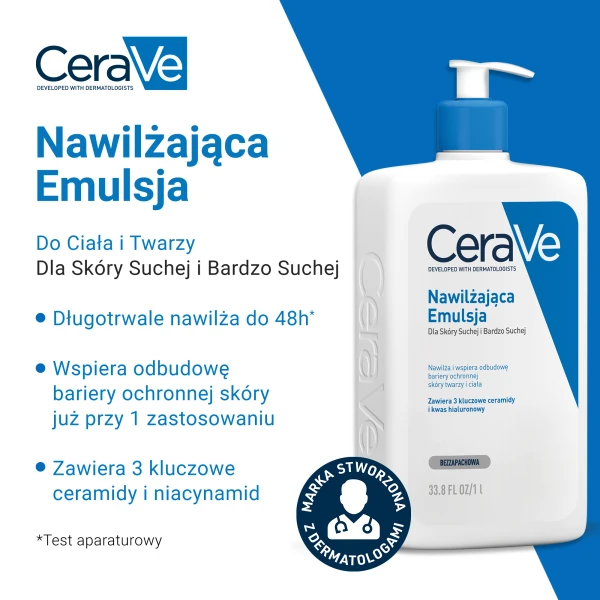 CeraVe, emulsja nawilżająca z ceramidami, skóra sucha i bardzo sucha, 1000 ml