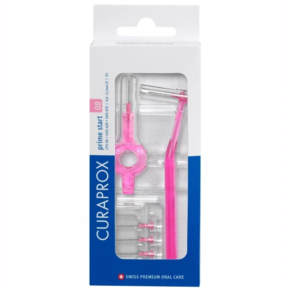 Curaprox CPS 08 Prime Start, szczoteczki międzyzębowe, 5 sztuk + uchwyt UHS 470 + uchwyt UHS 409