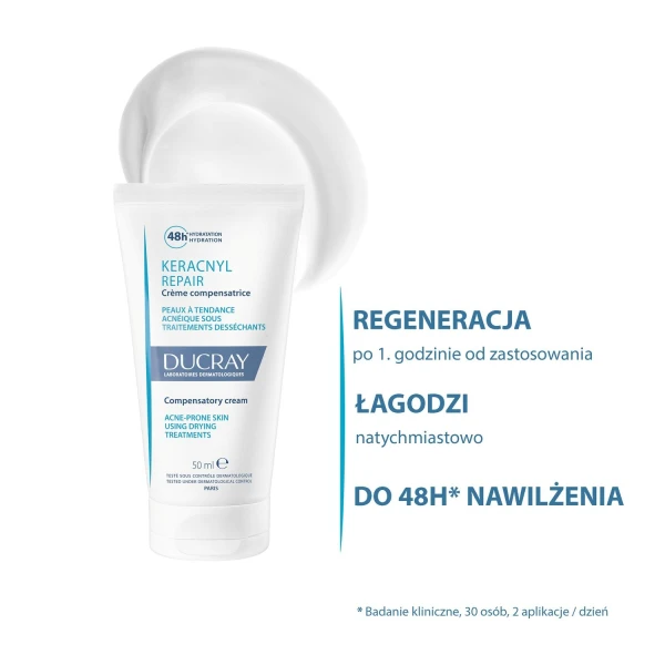 Ducray Keracnyl Repair, krem odbudowujący, skóra skłonna do trądziku, 50 ml